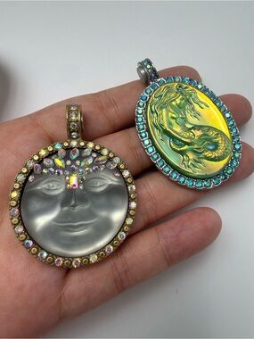 Kirks Folly Magnetic pendant Yellow-Green Dragon & Silver Moon Pendant Duo